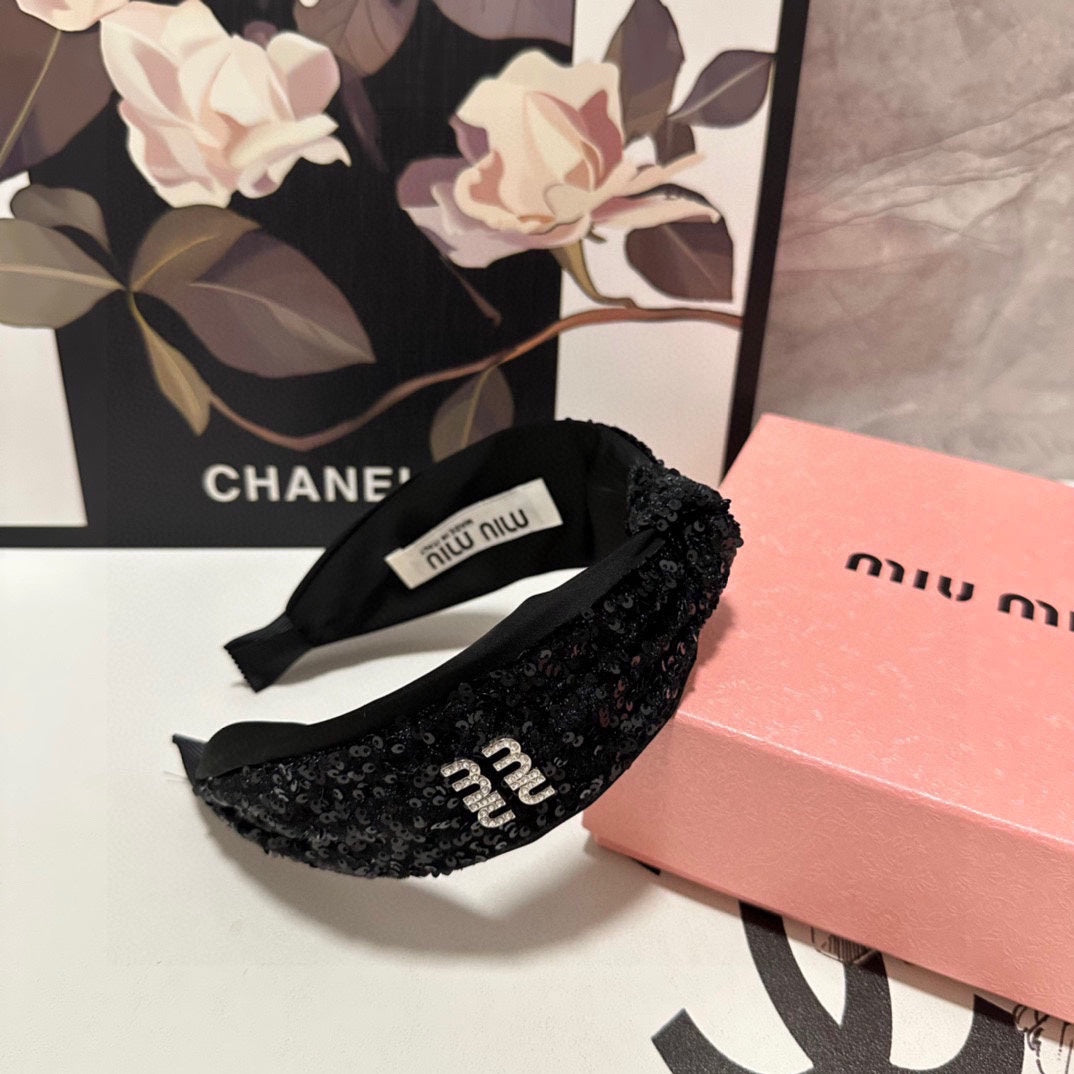 HEADBAND IN BLACK VELVET SEQUINS-EMBELLISHED 361159