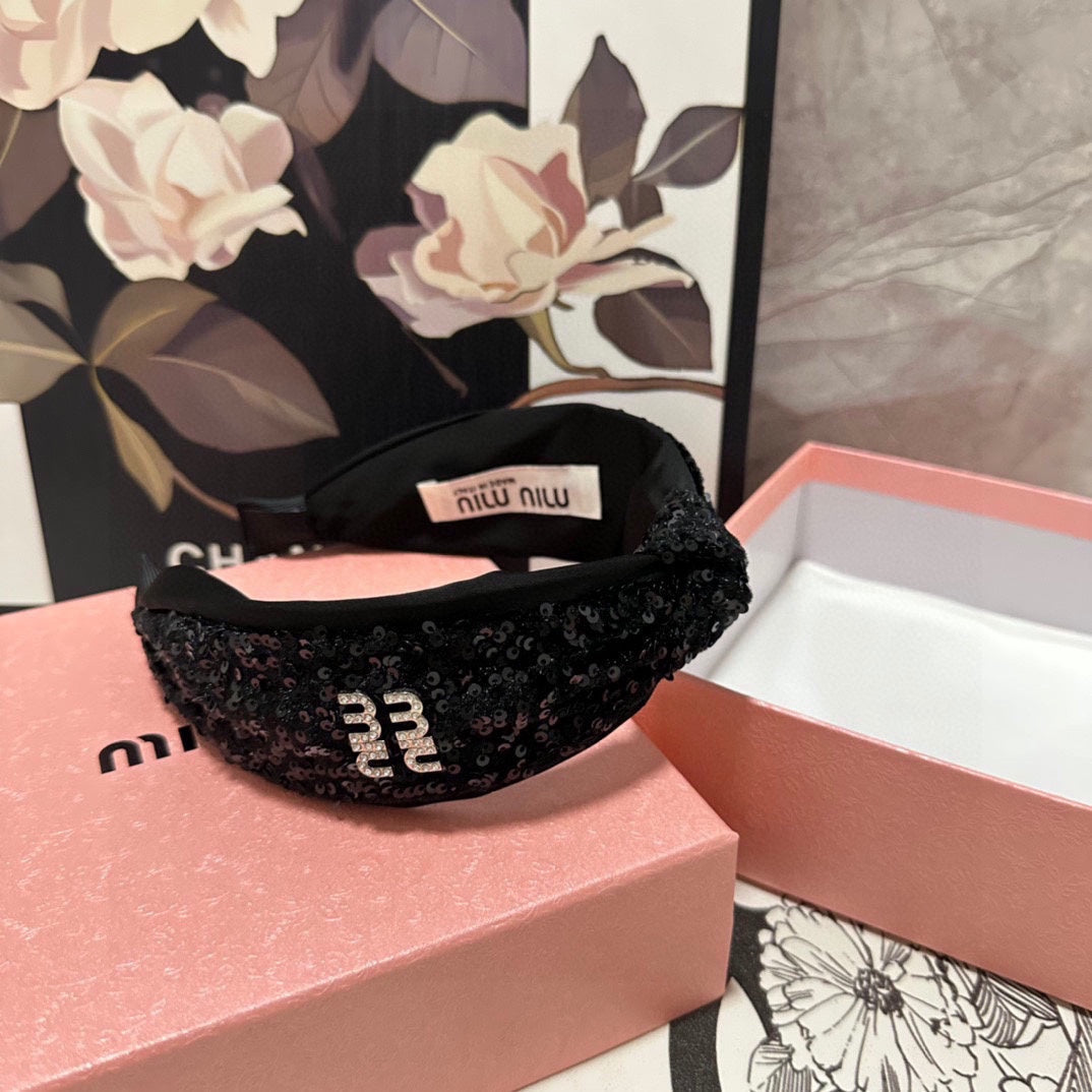 HEADBAND IN BLACK VELVET SEQUINS-EMBELLISHED 361159