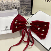 CRIMSON RED VELVET HAIR CLIP WITH BOW AND CRYSTAL 412470