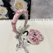SET HEADBAND AND HAIR TIE IN LIGHT PINK FABRIC ATTACHED BOWS 432848