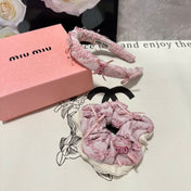 SET HEADBAND AND HAIR TIE IN LIGHT PINK FABRIC ATTACHED BOWS 432848
