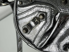 LE CAGOLE SMALL SHOULDER BAG 26 WITH RHINESTONES IN SILVER METALLIC ARENA LAMBSKIN