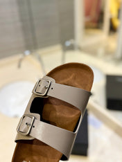 SL Flat Sandal Women Brown Seude Grey Calfskin