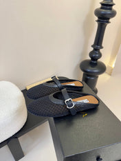 ALAIA FLAT MULES 25S IN BLACK WOVEN MESH