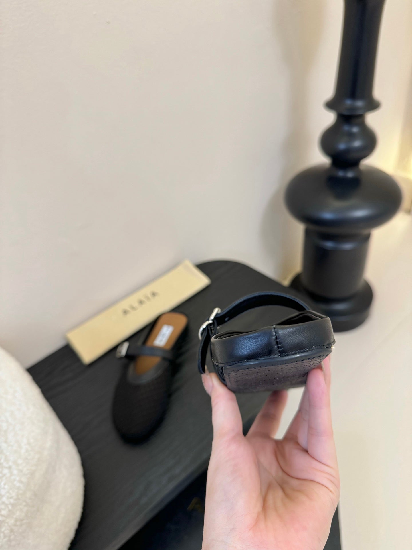 ALAIA FLAT MULES 25S IN BLACK WOVEN MESH