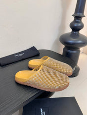 YSL 26S MESH MULES IN BEIGE YELLOW CALFSKIN AND WITH RHINESTONES