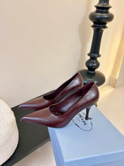 PRADA 26S POINTED-TOE HIGH HEELS IN BURGUNDY RED LAMBSKIN