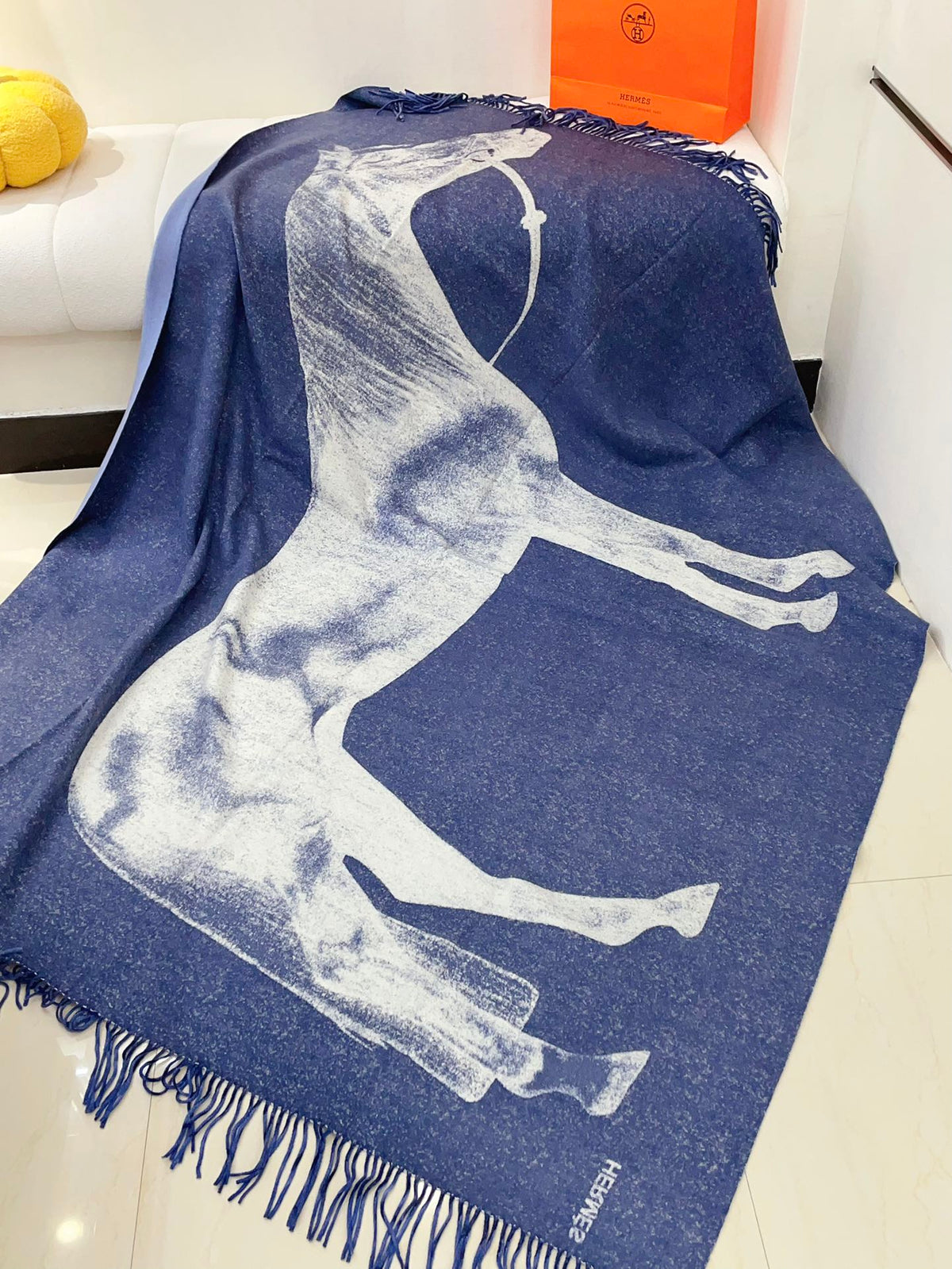 CHEVAL D'ATTELAGE BLANKET 180 CM IN NAVY BLUE LAMBSWOOL AND CASHMERE 231863