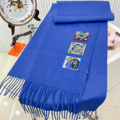 BADGES SOIE MUFFLER 180 CM SCRAF IN COBALT BLUE CASHMERE