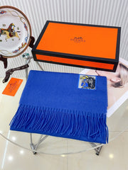 BADGES SOIE MUFFLER 180 CM SCRAF IN COBALT BLUE CASHMERE