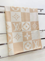 CHECKMATE BLANKET 180 CM IN WHITE MIX MACAROON TAN WOOL AND CASHMERE 403903