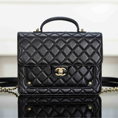 CHANEL 25S TOP HANDLE FLAP 23 CM IN BLACK LAMBSKIN WITH GOLD HARDWARE