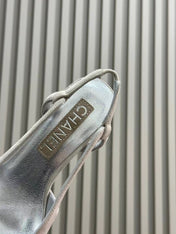 SLINGBACKS IN GREY SUEDE AND SILVER LAMBSKIN