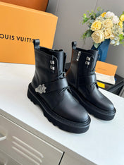 LV WOMEN'S BEAUBOURG ANKLE BOOT IN BLACK CALFSKIN