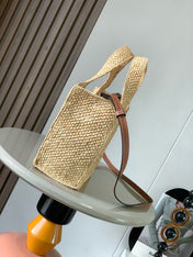 LOEWE 25S WE FONT TOTE BAG 24 IN NATURAL RAFFIA FIBER