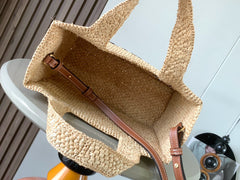 LOEWE 25S WE FONT TOTE BAG 24 IN NATURAL RAFFIA FIBER