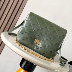 LOEWE 25S PUFFER GOYA BAG 23 IN DARK OLIVE GREEN NAPPA LAMBSKIN