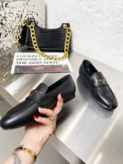 PRADA 26S CLASSIC LOAFERS IN BLACK CALFSKIN WITH LOGO