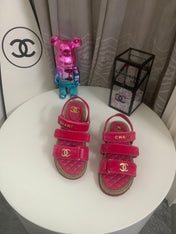 CHANEL 26S STRAPPY SANDALS IN PINK VELVET WITH ROPE SOLE GOLD HARDWARE