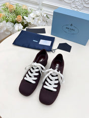 PRADA 25S MARY JANE SHOES 55 MM IN DEEP WINE BROWN CANVAS FABRIC