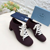PRADA 25S MARY JANE SHOES 55 MM IN DEEP WINE BROWN CANVAS FABRIC
