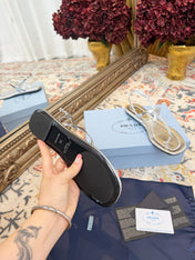PRADA 26S THONG SANDALS IN SILVER CALFSKIN TRIANGLE LOGO