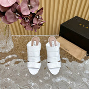 ALAIA ELASTIC CAGE MULE SANDALS IN WHITE WOVEN STRAP AND LAMBSKIN