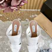 ALAIA ELASTIC CAGE MULE SANDALS IN WHITE WOVEN STRAP AND LAMBSKIN