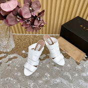 ALAIA ELASTIC CAGE MULE SANDALS IN WHITE WOVEN STRAP AND LAMBSKIN