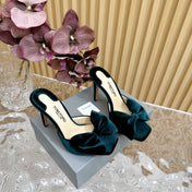 HIGH HEEL 10 MULE IN GREEN FOREST VELVET WITH BOW