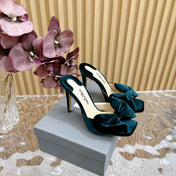 HIGH HEEL 10 MULE IN GREEN FOREST VELVET WITH BOW