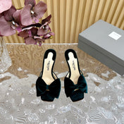 HIGH HEEL 10 MULE IN GREEN FOREST VELVET WITH BOW