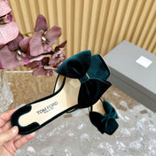 HIGH HEEL 10 MULE IN GREEN FOREST VELVET WITH BOW