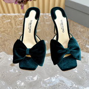 HIGH HEEL 10 MULE IN GREEN FOREST VELVET WITH BOW