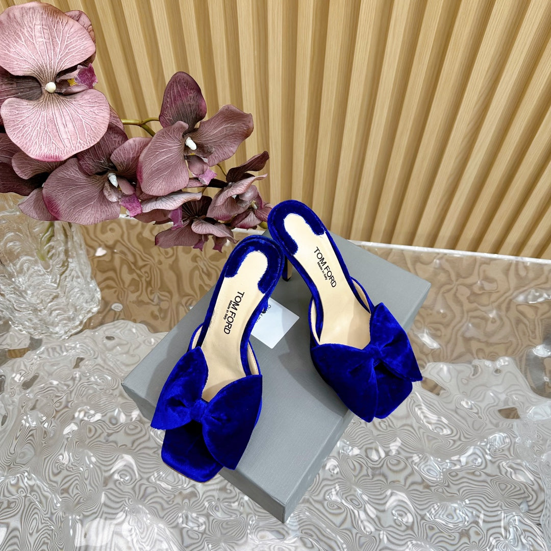 HIGH HEEL 10 MULE IN COBALT BLUE VELVET WITH BOW