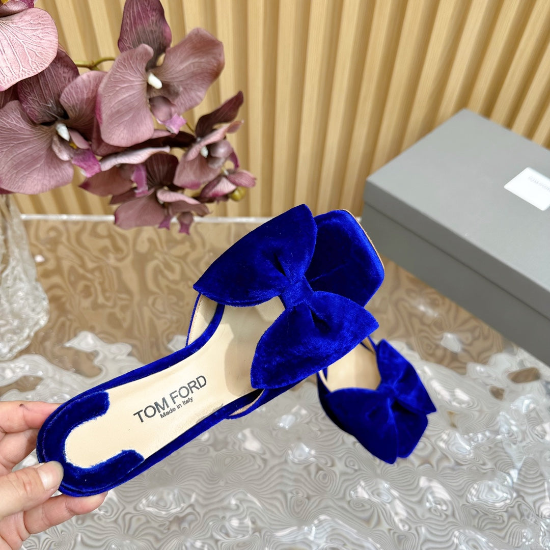 HIGH HEEL 10 MULE IN COBALT BLUE VELVET WITH BOW