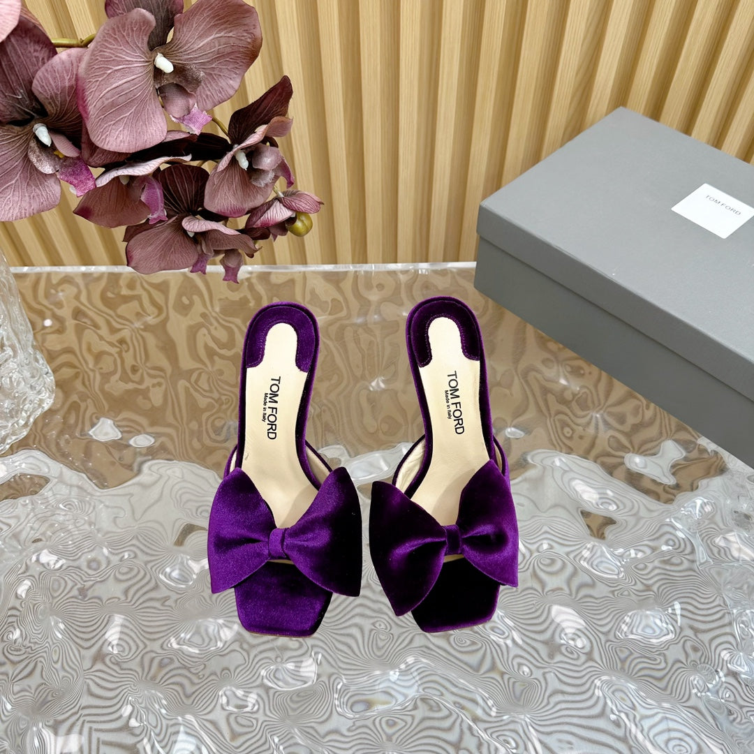 HIGH HEEL 10 MULE IN WINE PURPLE VELVET WITH BOW