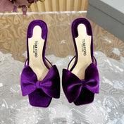 HIGH HEEL 10 MULE IN WINE PURPLE VELVET WITH BOW
