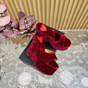 ALAIA PLATFORM WEDGE IN JAM PURPLE VELVET WITH HEART EMBROIDERED