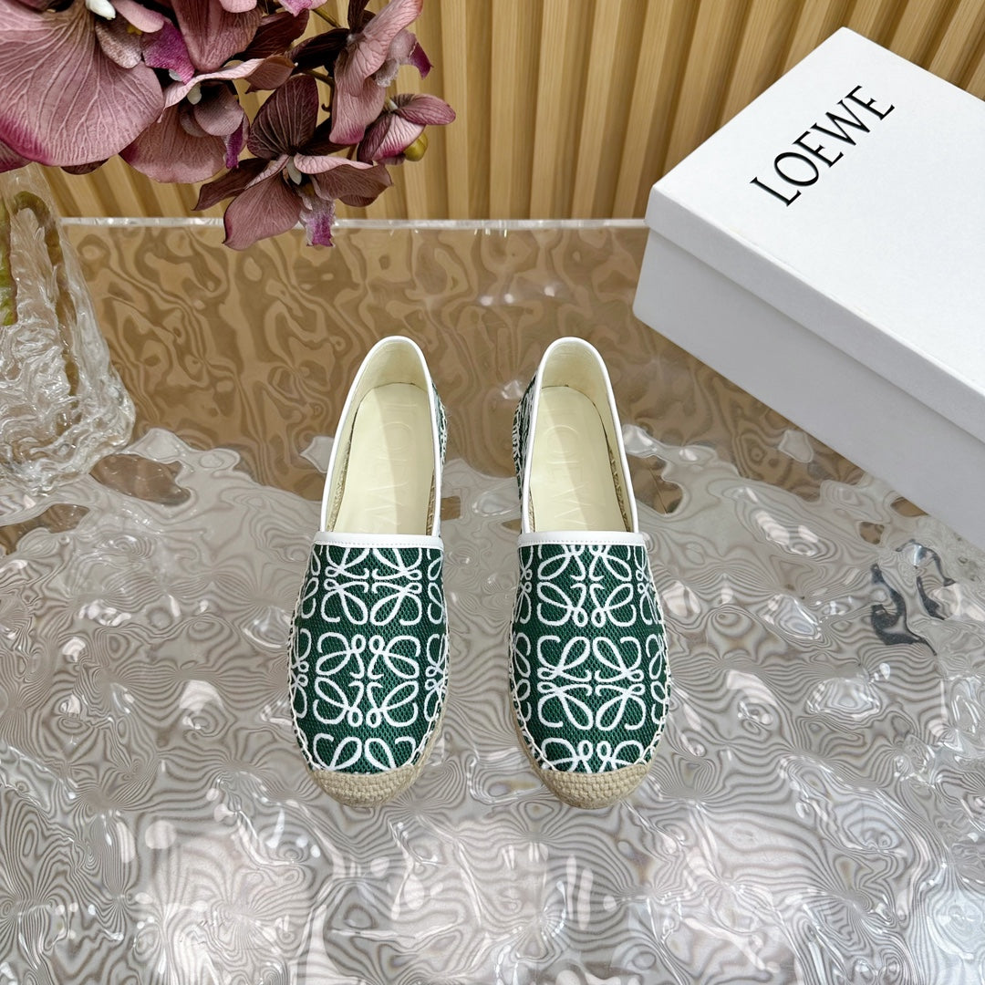 LW WHITE ANAGRAM ESPADRILLE LOAFER GREEN LINEN