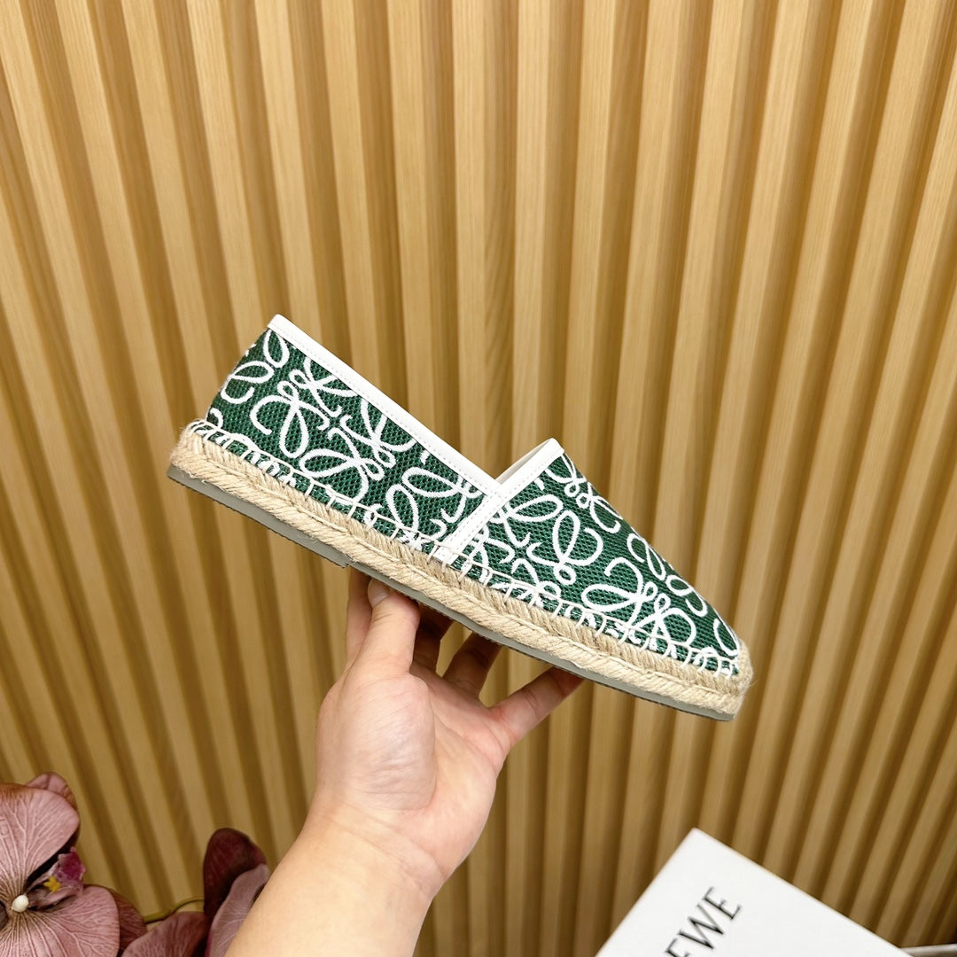 LW WHITE ANAGRAM ESPADRILLE LOAFER GREEN LINEN
