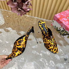DG 100MM IN YELLOW FOOTWEAR – LEOPARD PRINT SATIN MULES