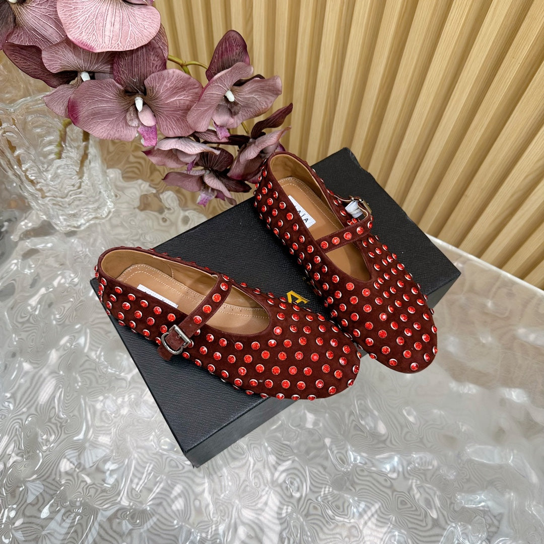 STRASS SUEDE BALLET FLATS APPLE RED