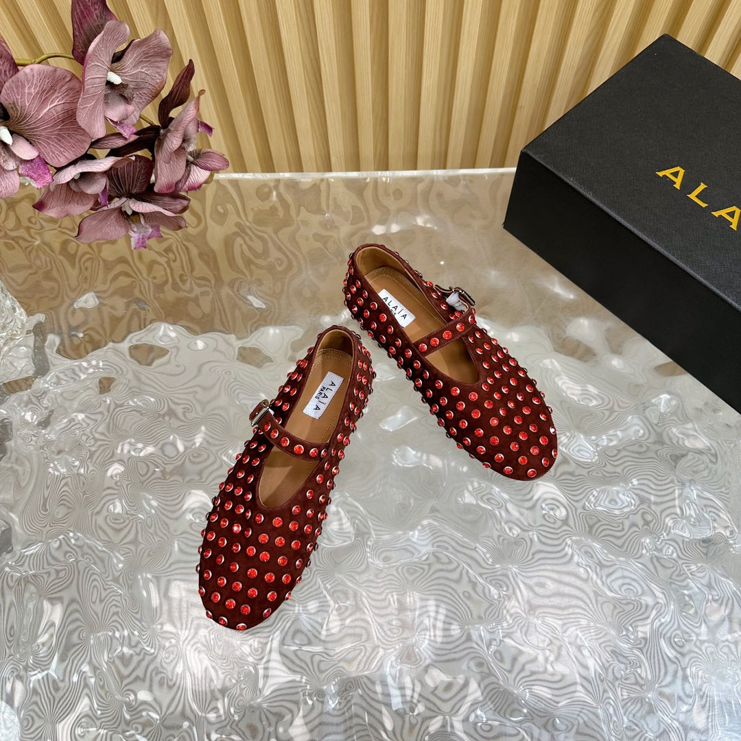 STRASS SUEDE BALLET FLATS APPLE RED