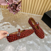 STRASS SUEDE BALLET FLATS APPLE RED