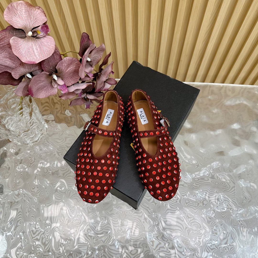 STRASS SUEDE BALLET FLATS APPLE RED