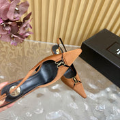 BABYLONE SLINGBACK PUMPS IN RUSTIC ORANGE SILK GOLD LOGO