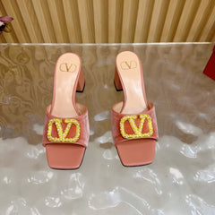VALENTINO 25S HIGH-HEEL MULES 60 MM IN PEACH PINK VELVET AND CALFSKIN WITH GOLD HARDWARE