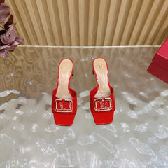 VALENTINO 25S HIGH-HEEL MULES 60 MM IN RED PATENT CALFSKIN WITH CRYSTAL-EMBELLISHED STRAP
