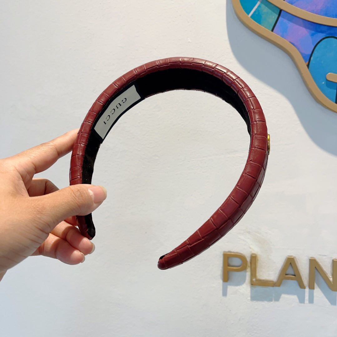 BURGUNDY RED HAIRBAND CALFSKIN 374075